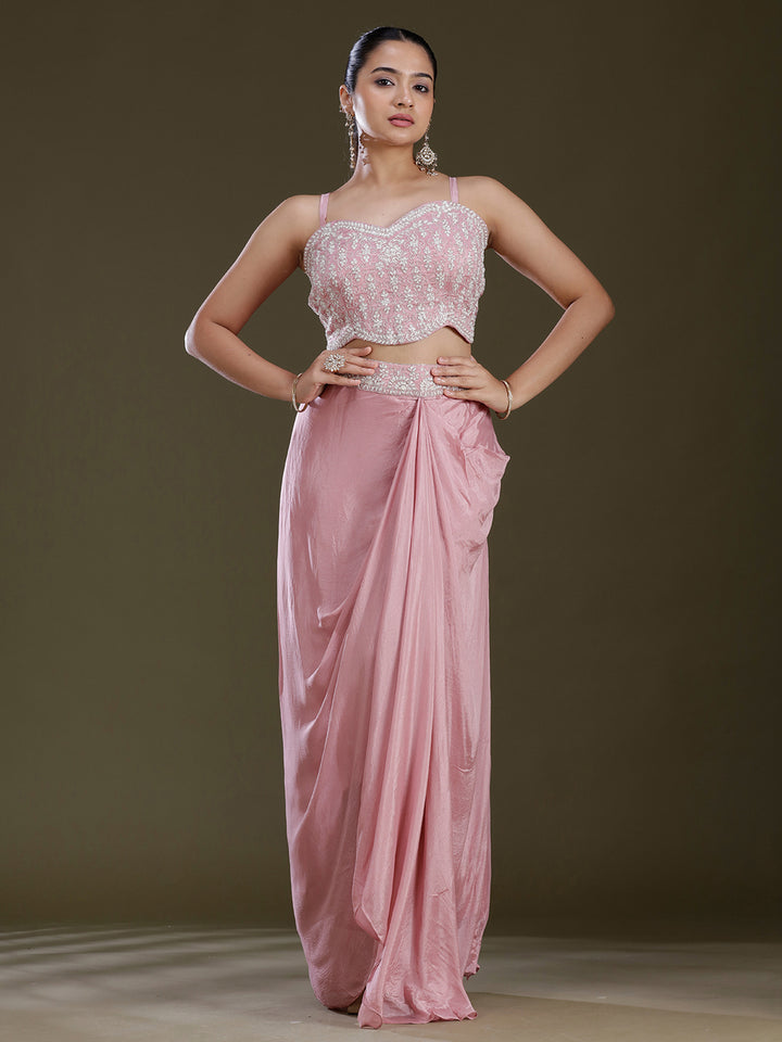 Pink Cutdana Tissue Readymade Salwar Suit