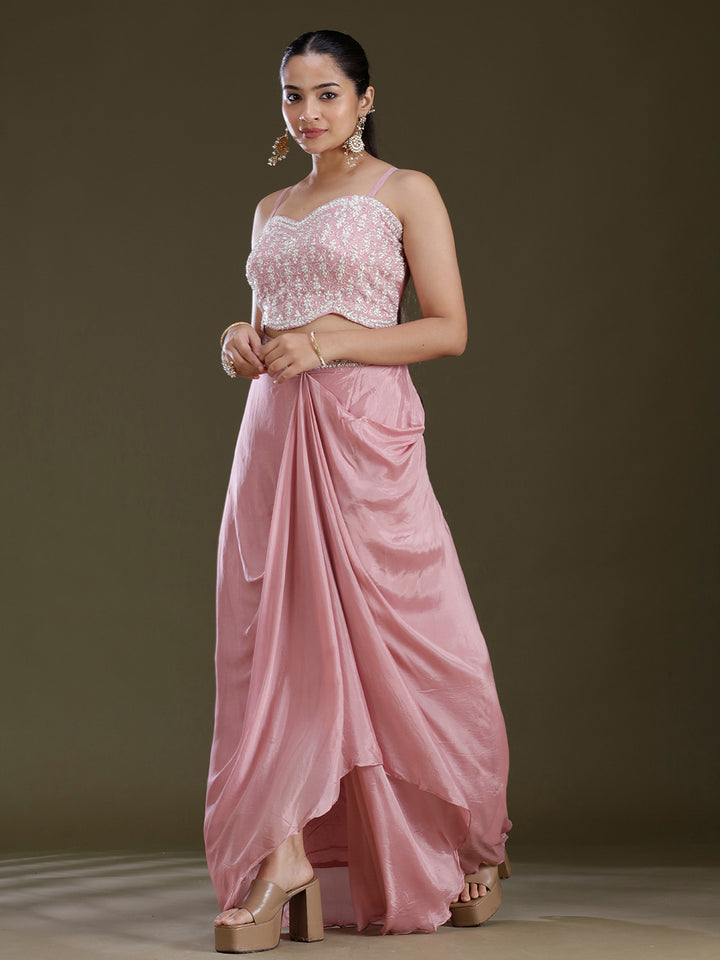 Pink Cutdana Tissue Readymade Salwar Suit