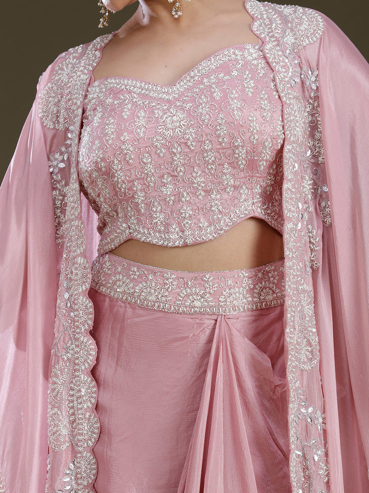Pink Cutdana Tissue Readymade Salwar Suit