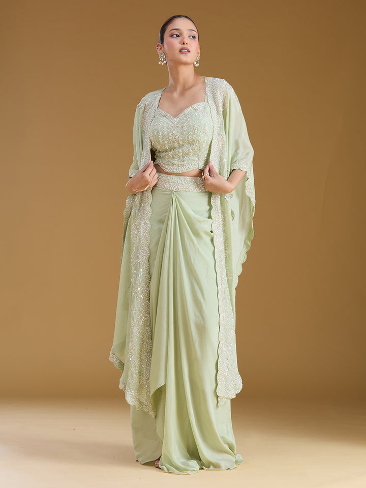 Pista Green Cutdana Tissue Readymade Salwar Suit