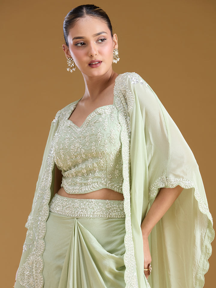 Pista Green Cutdana Tissue Readymade Salwar Suit