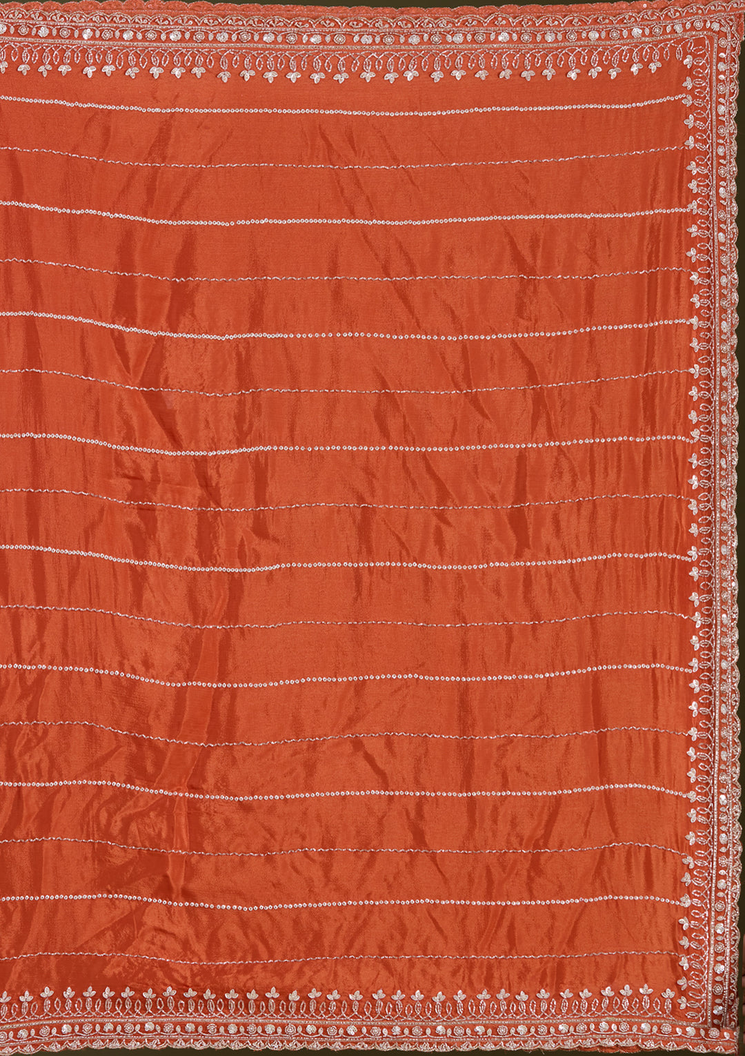 Orange Sequins Soft Raw Silk Readymade Salwar Suit