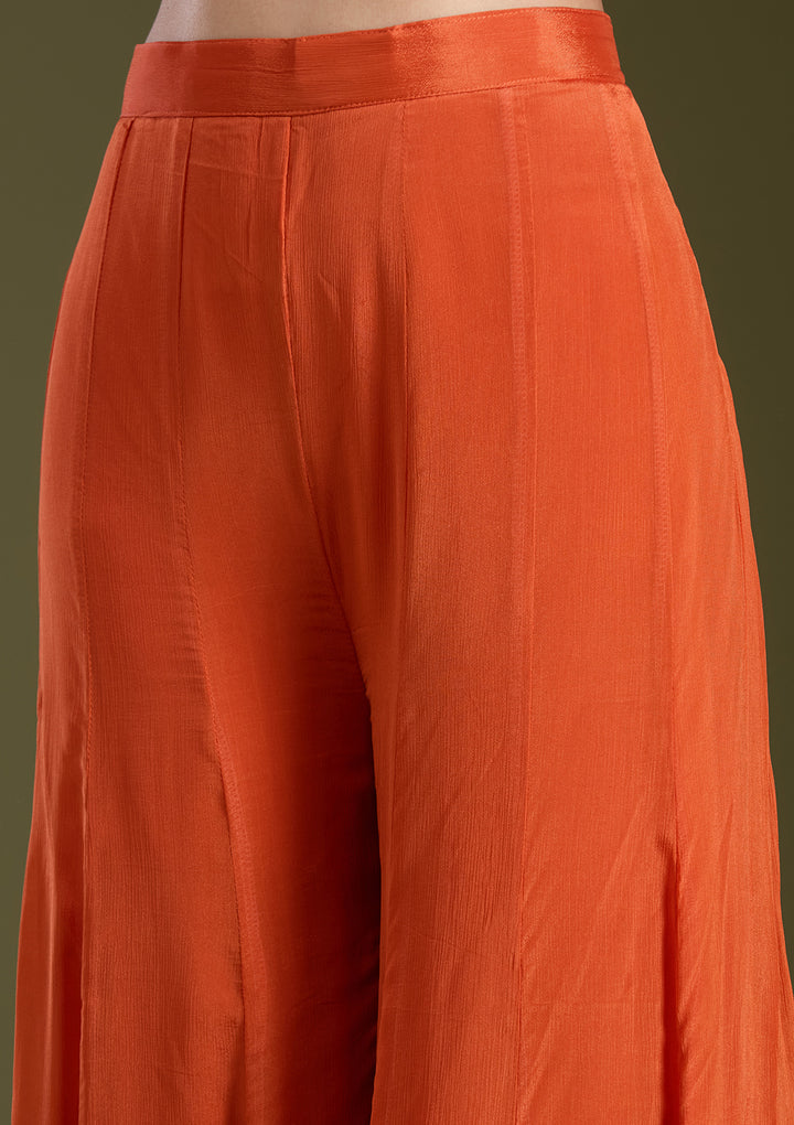 Orange Sequins Soft Raw Silk Readymade Salwar Suit
