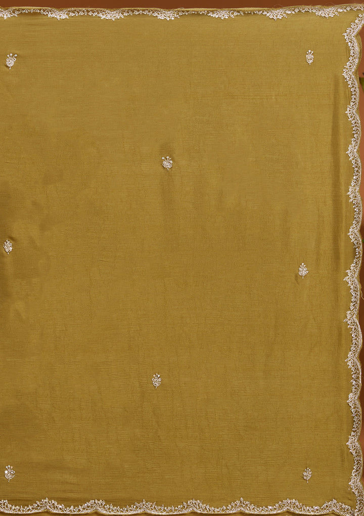 Mehandi Green Sequins Soft Raw Silk Readymade Salwar Suit