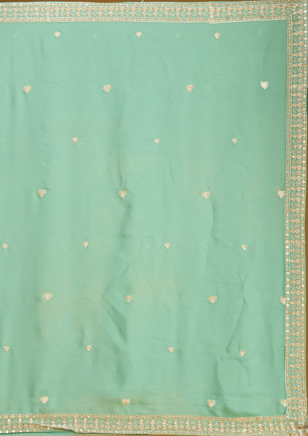 Sea Green Zariwork (Gold) Crepe Readymade Salwar Suit