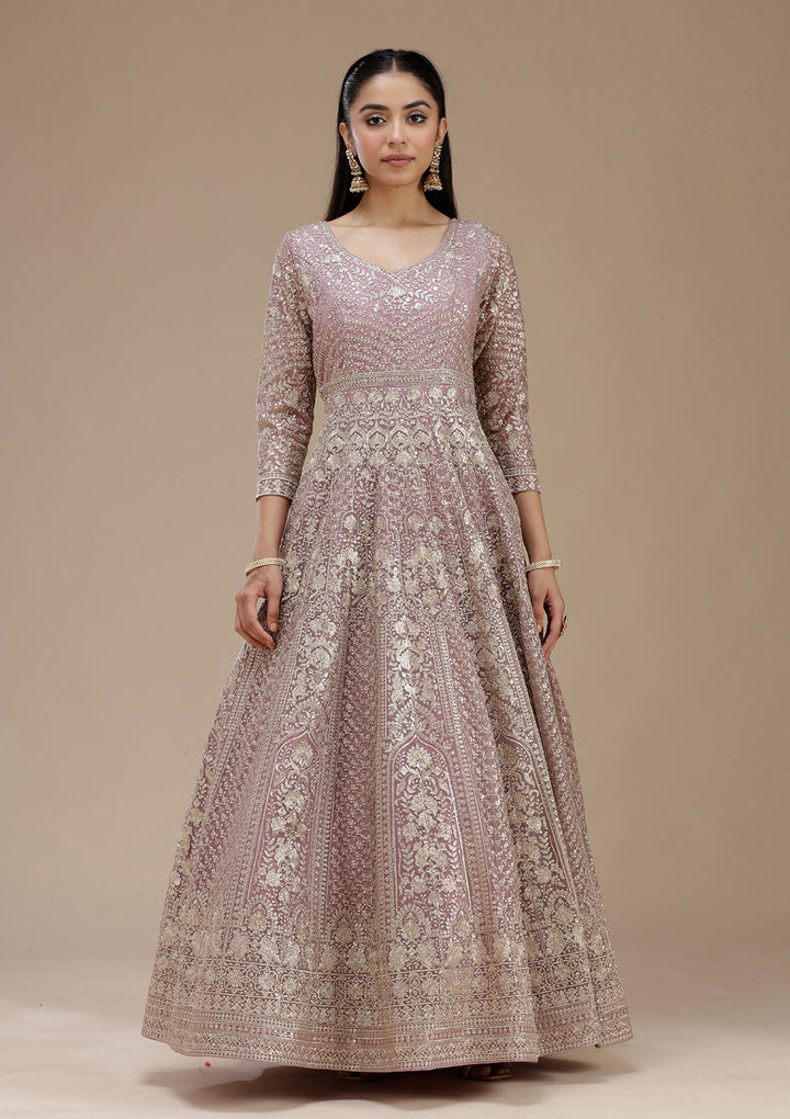 Mauve Zardozi (Gold) Net Readymade Salwar Suit