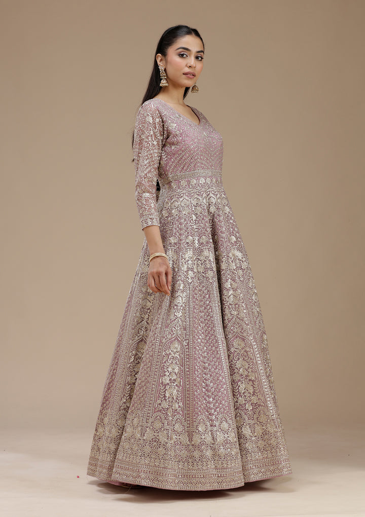 Mauve Zardozi (Gold) Net Readymade Salwar Suit