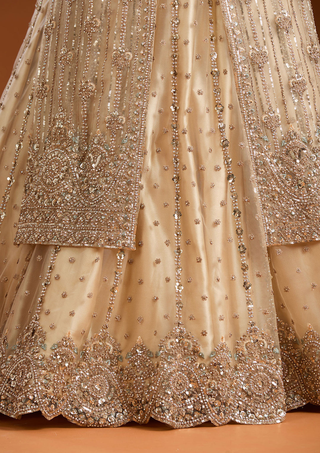 Beige Sequins Net Readymade Salwar Suit