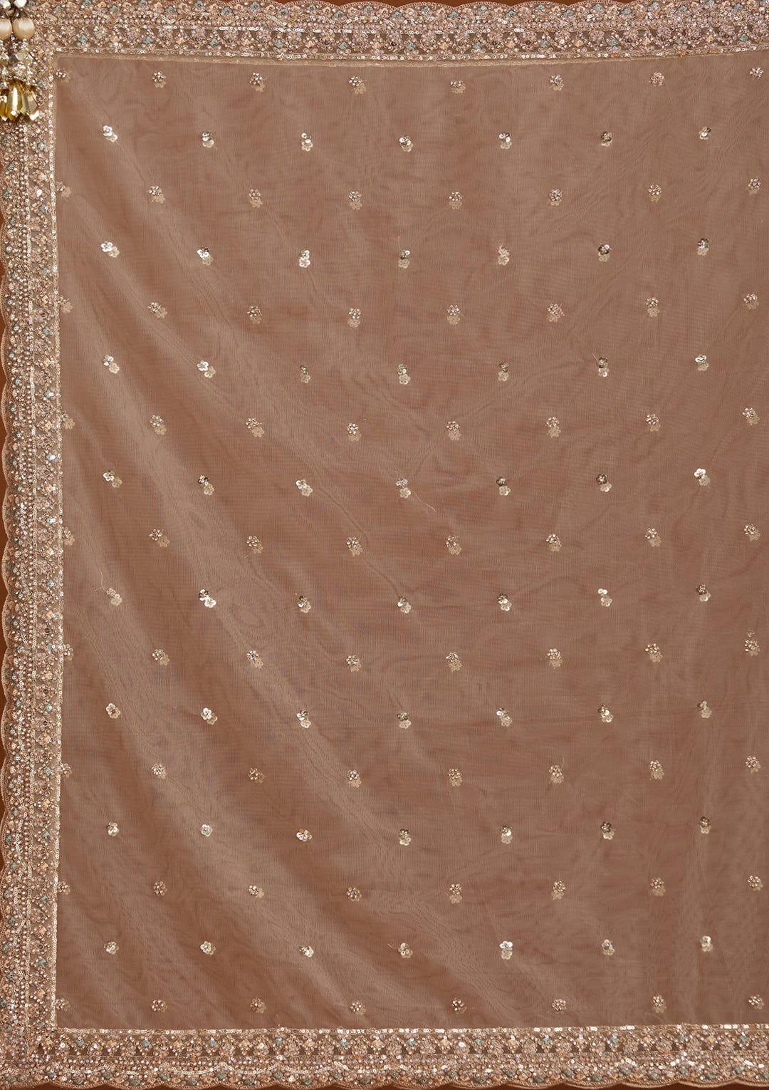 Beige Sequins Net Readymade Salwar Suit