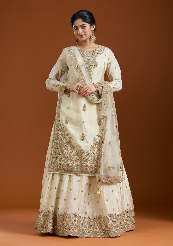Off White Zariwork (Gold) Raw Silk Readymade Salwar Suit