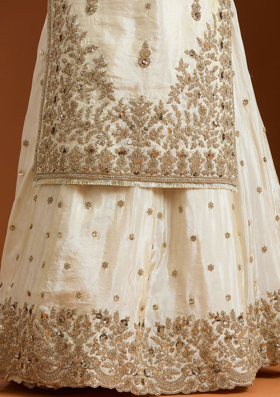 Off White Zariwork (Gold) Raw Silk Readymade Salwar Suit