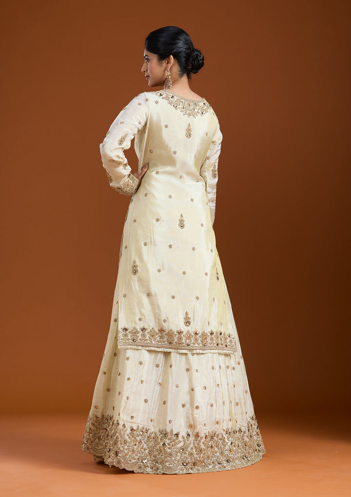 Off White Zariwork (Gold) Raw Silk Readymade Salwar Suit