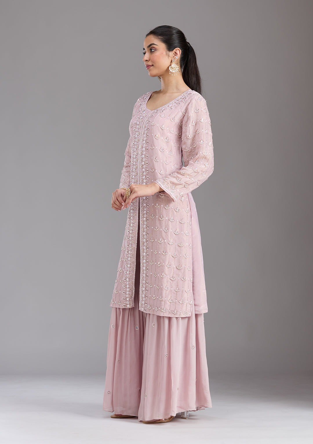 Pink Cutdana Tissue Readymade Salwar Suit