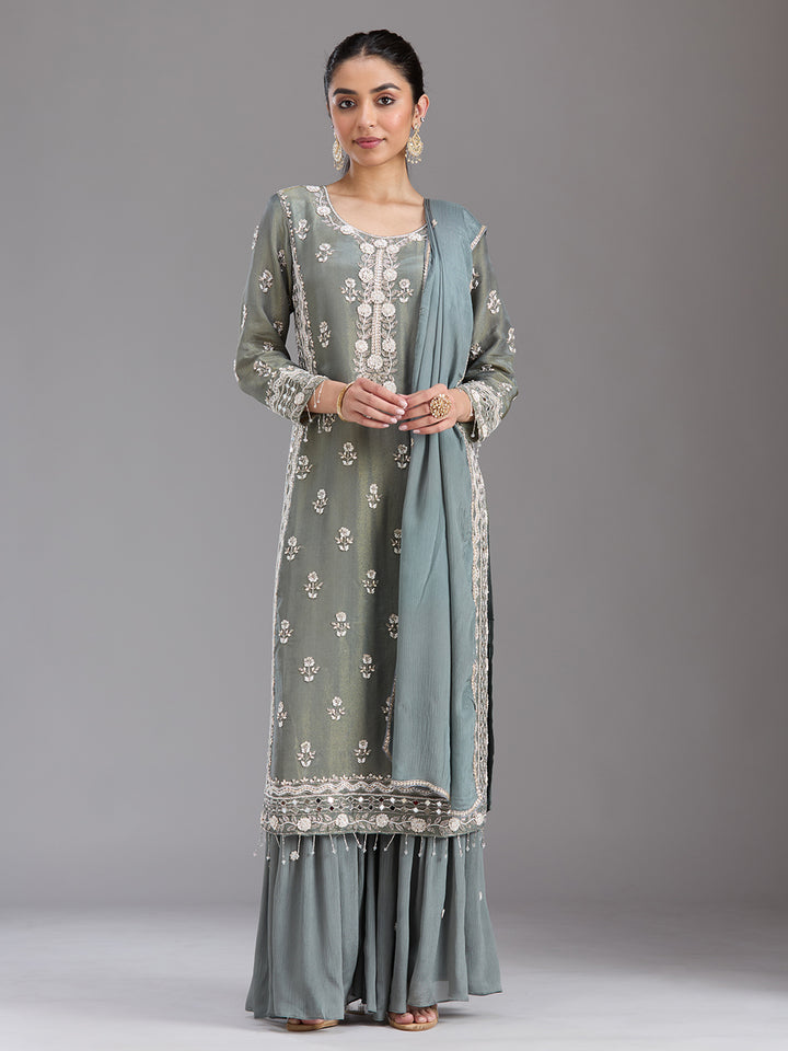 Mehandi Green Cutdana Tissue Readymade Salwar Suit