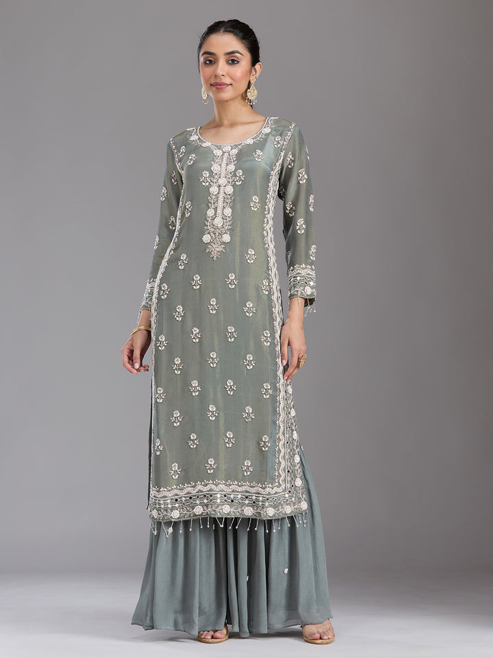 Mehandi Green Cutdana Tissue Readymade Salwar Suit