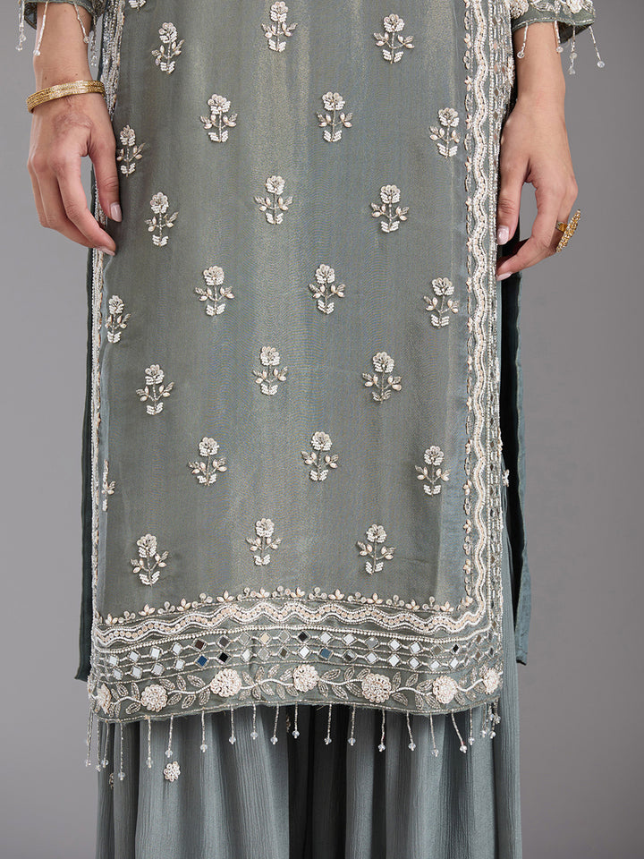 Mehandi Green Cutdana Tissue Readymade Salwar Suit