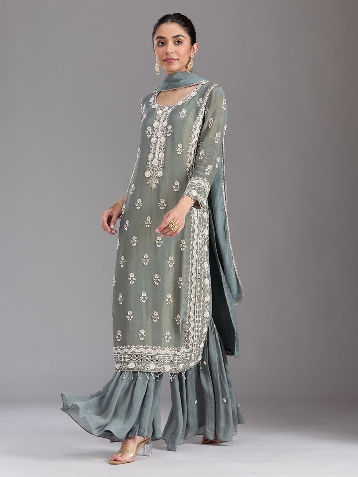 Mehandi Green Cutdana Tissue Readymade Salwar Suit