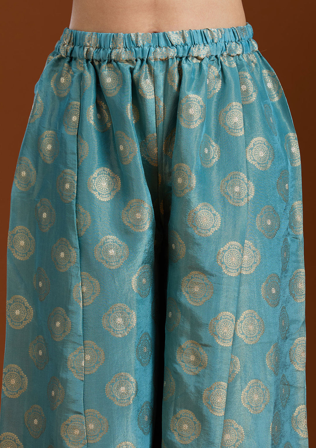 Turquoise Blue Pitawork Tissue Readymade Salwar Suit