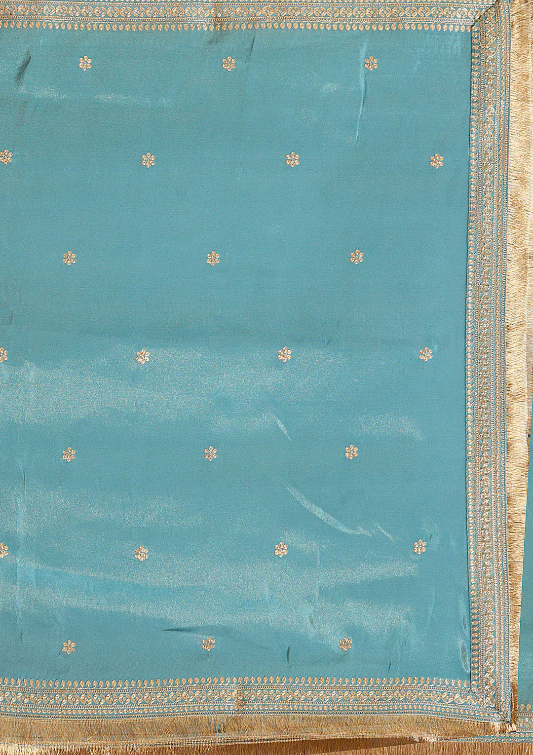 Turquoise Blue Pitawork Tissue Readymade Salwar Suit