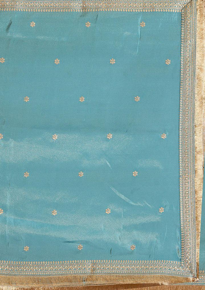 Turquoise Blue Pitawork Tissue Readymade Salwar Suit