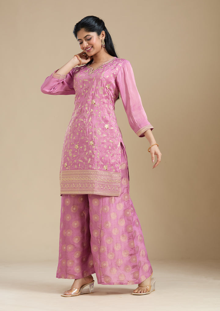 Dark Onion Pink Pitawork Tissue Readymade Salwar Suit
