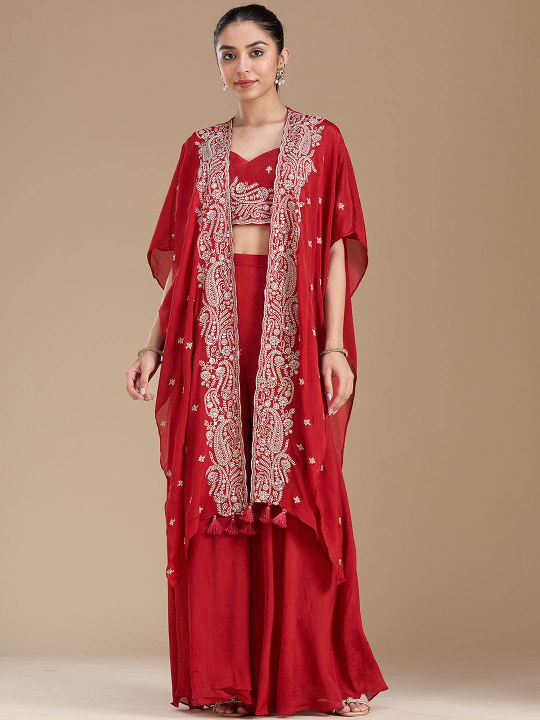 Rust Zariwork (Gold) Chiffon Readymade Salwar Suit