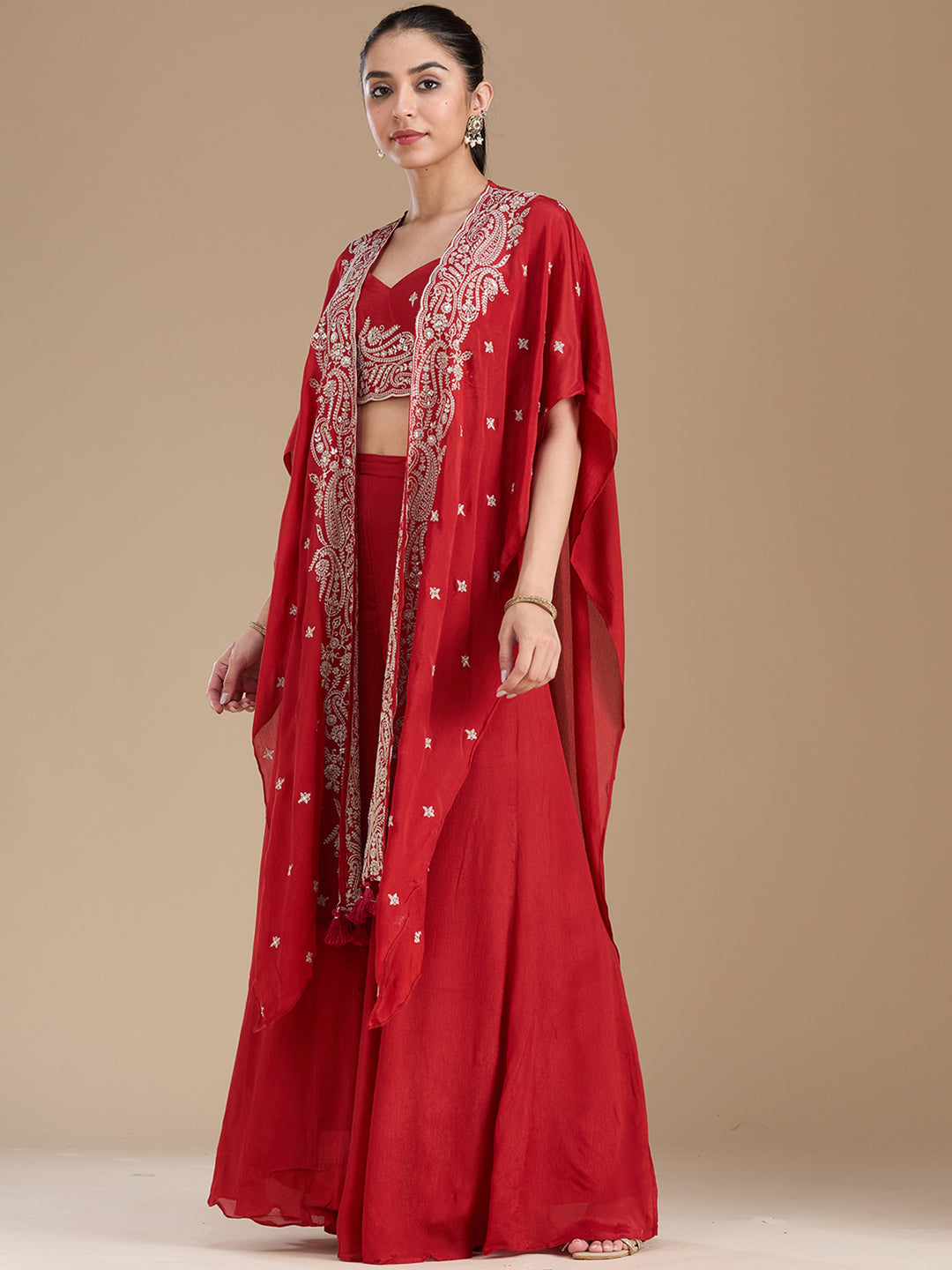 Rust Zariwork (Gold) Chiffon Readymade Salwar Suit