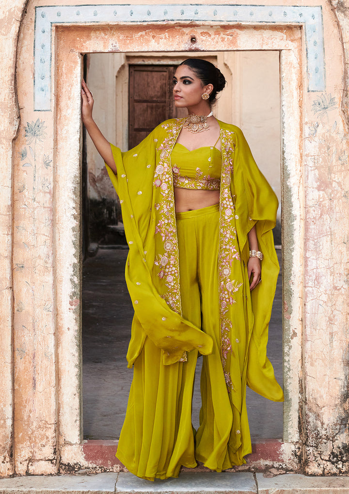 Mehandi Green Threadwork Chiffon Readymade Salwar Suit