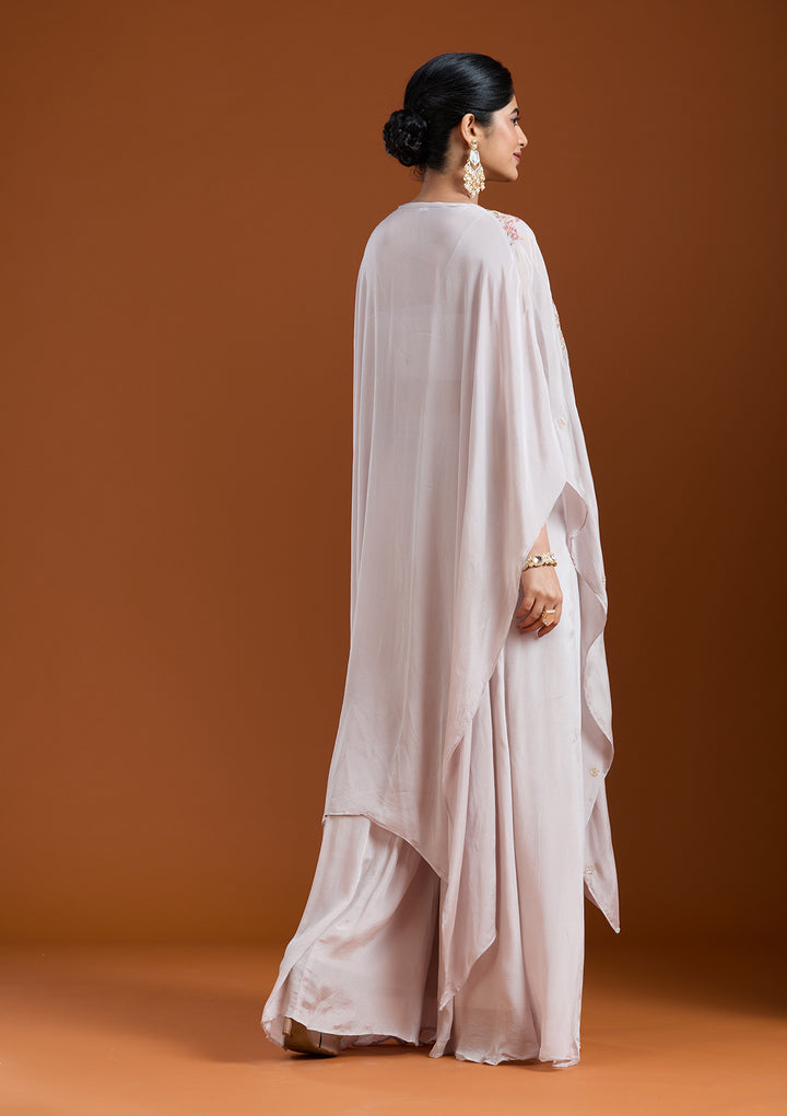 Off White Threadwork Chiffon Readymade Salwar Suit