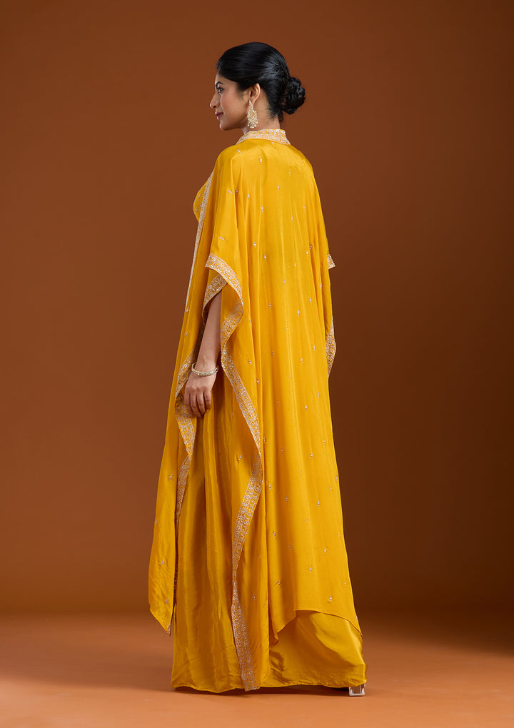 Yellow Zariwork (Gold) Chiffon Readymade Salwar Suit