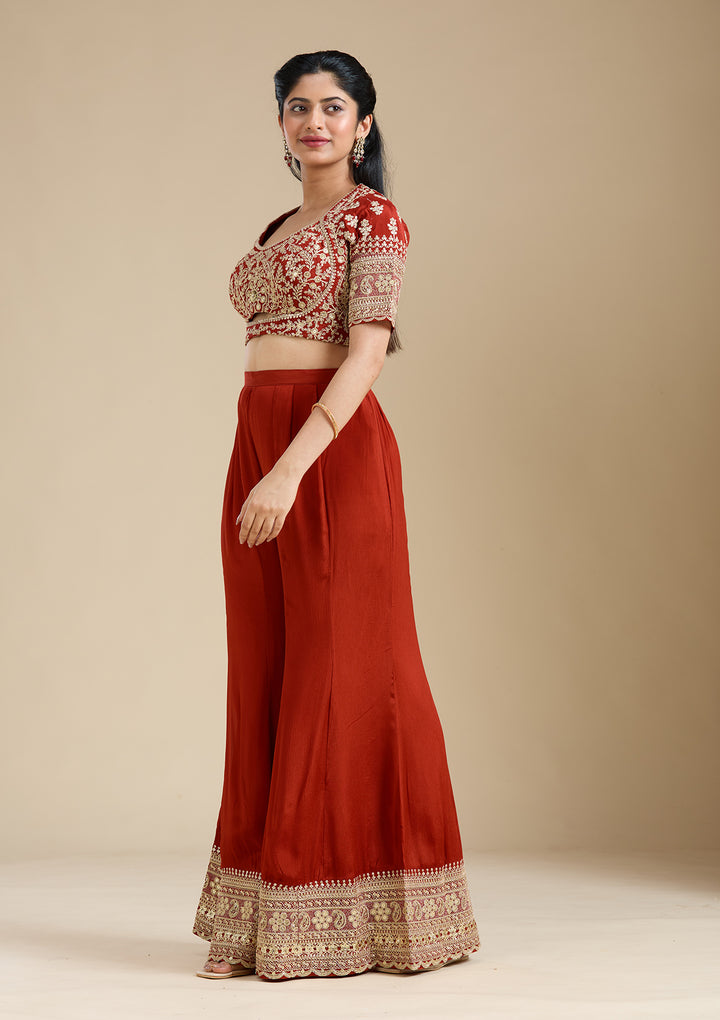 Rust Zariwork (Gold) Chiffon Readymade Salwar Suit