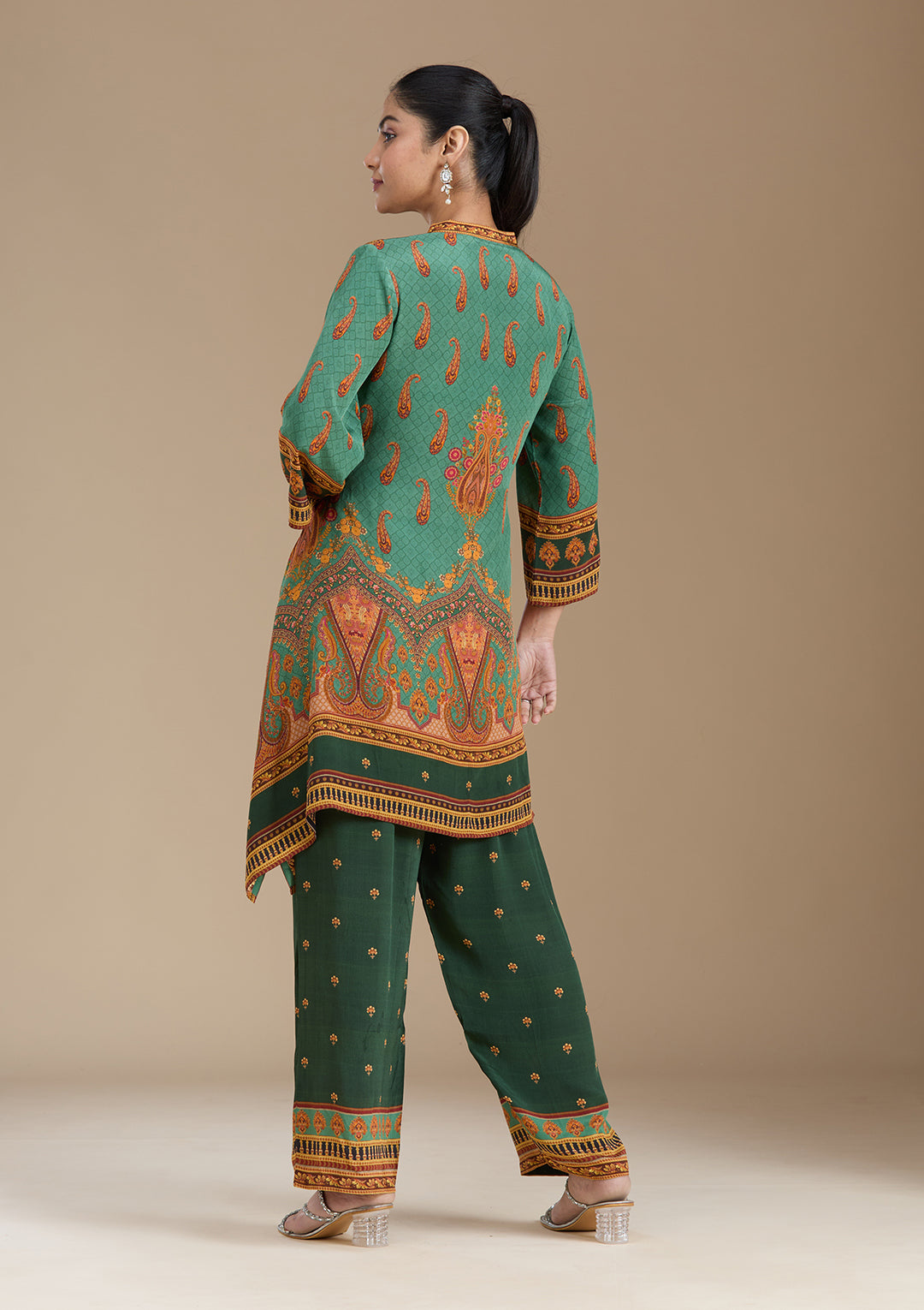 Teal Green Printed Crepe Readymade Salwar Suit