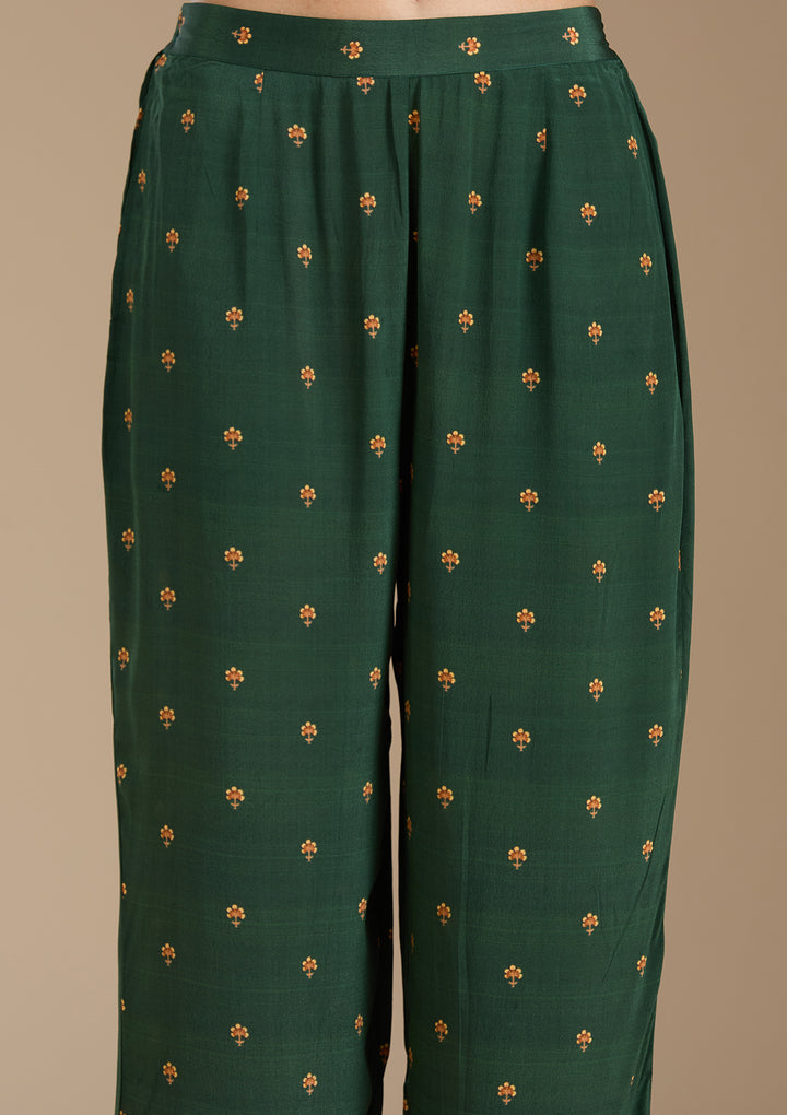 Teal Green Printed Crepe Readymade Salwar Suit