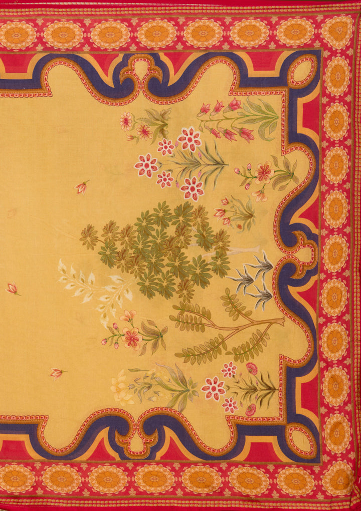 Mustard Yellow Printed Crepe Readymade Salwar Suit