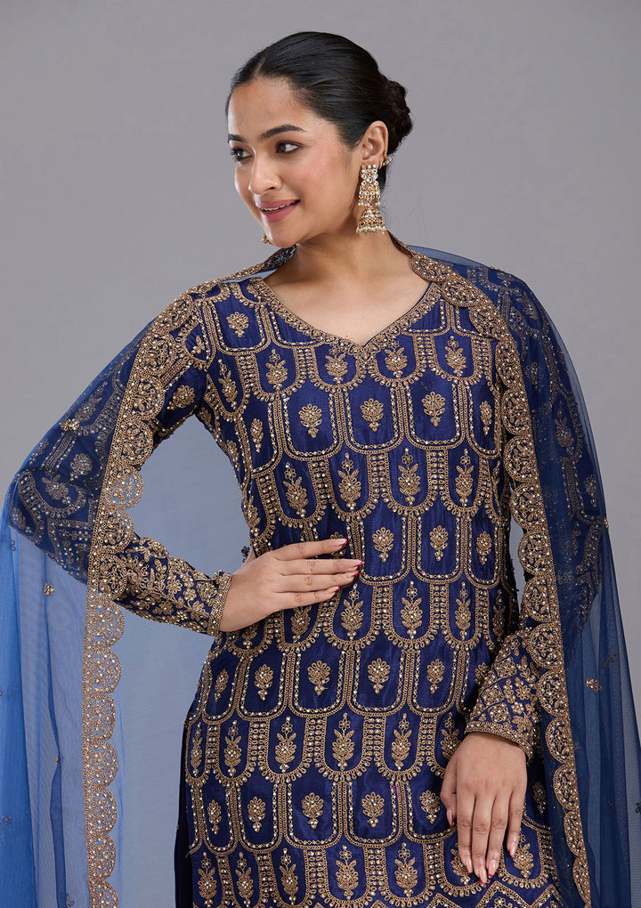 Navy Blue Stonework (Gold) Georgette Readymade Salwar Suit