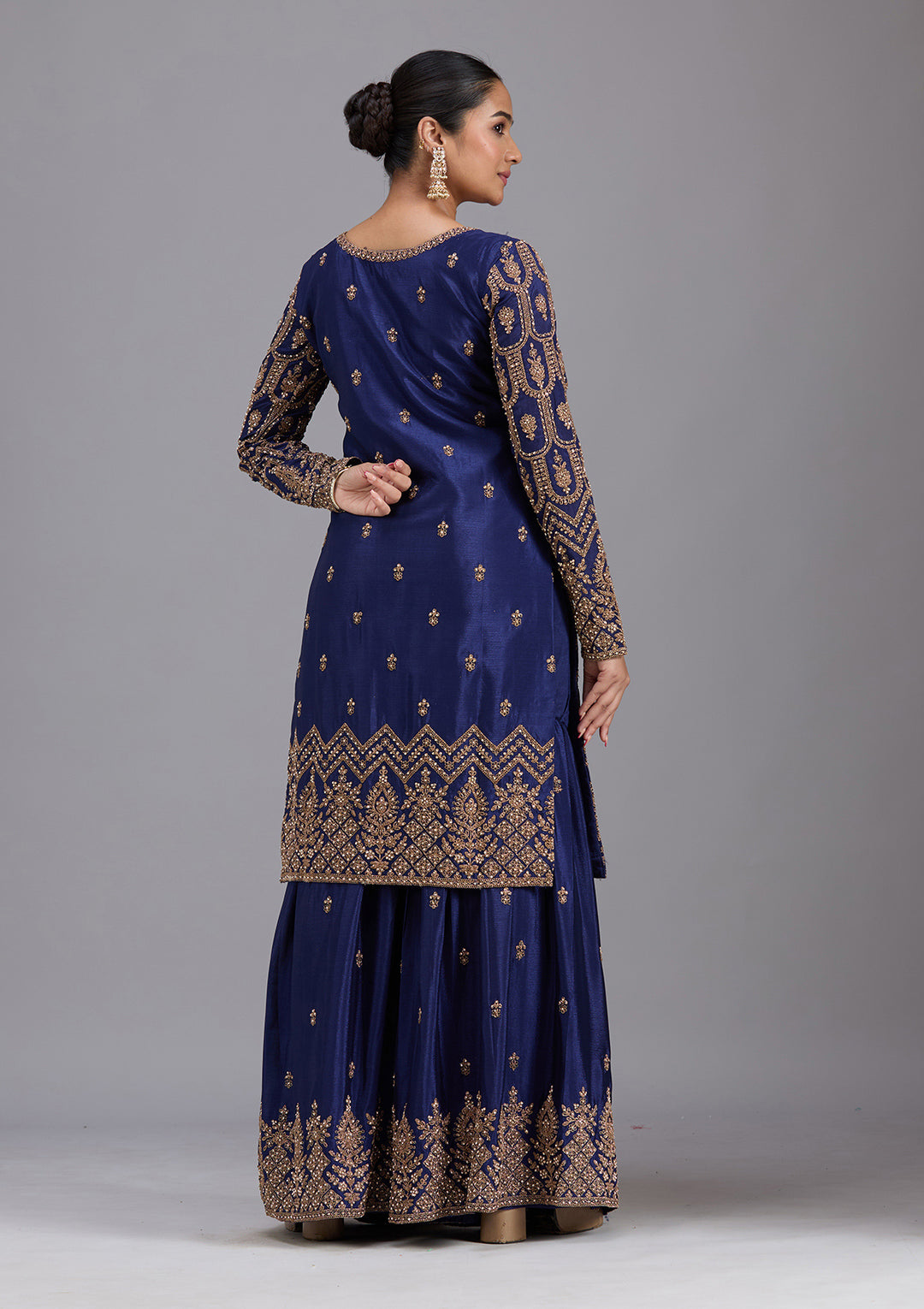 Navy Blue Stonework (Gold) Georgette Readymade Salwar Suit