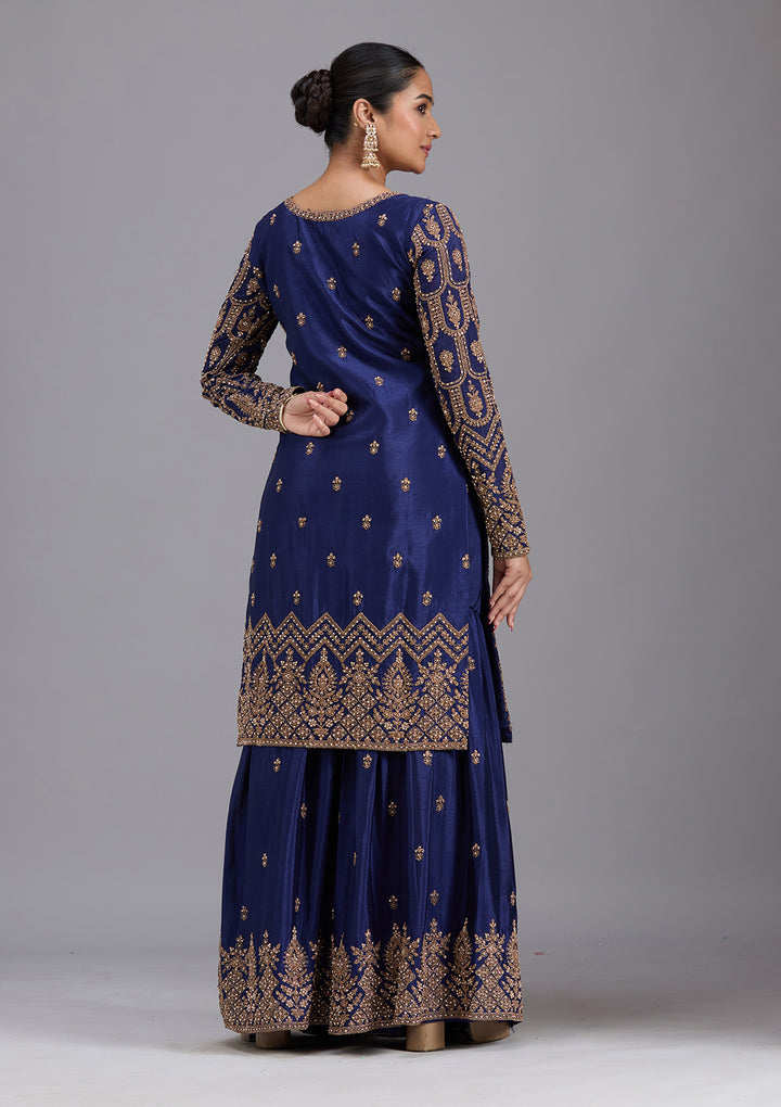 Navy Blue Stonework (Gold) Georgette Readymade Salwar Suit