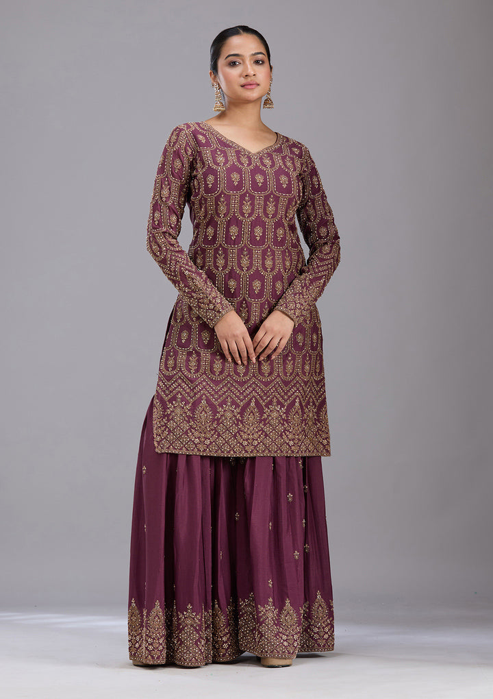 Wine Stonework (Gold) Georgette Readymade Salwar Suit
