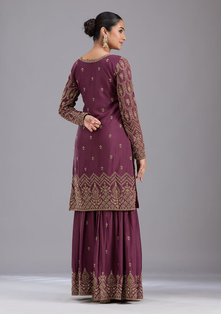 Wine Stonework (Gold) Georgette Readymade Salwar Suit