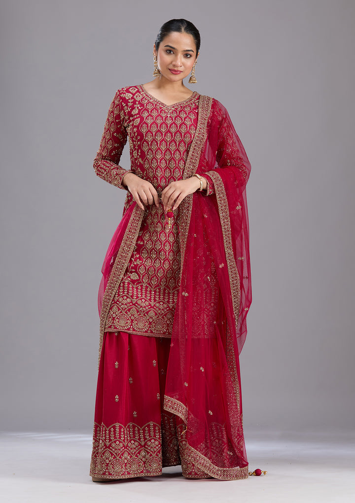 Maroon Stonework (Gold) Georgette Readymade Salwar Suit