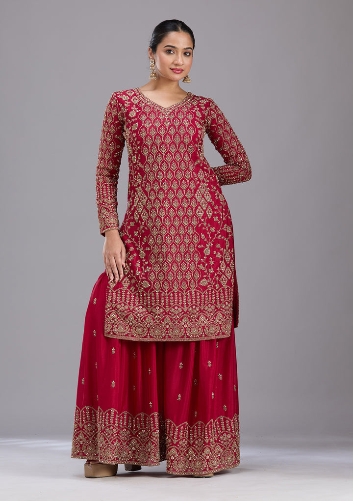 Maroon Stonework (Gold) Georgette Readymade Salwar Suit