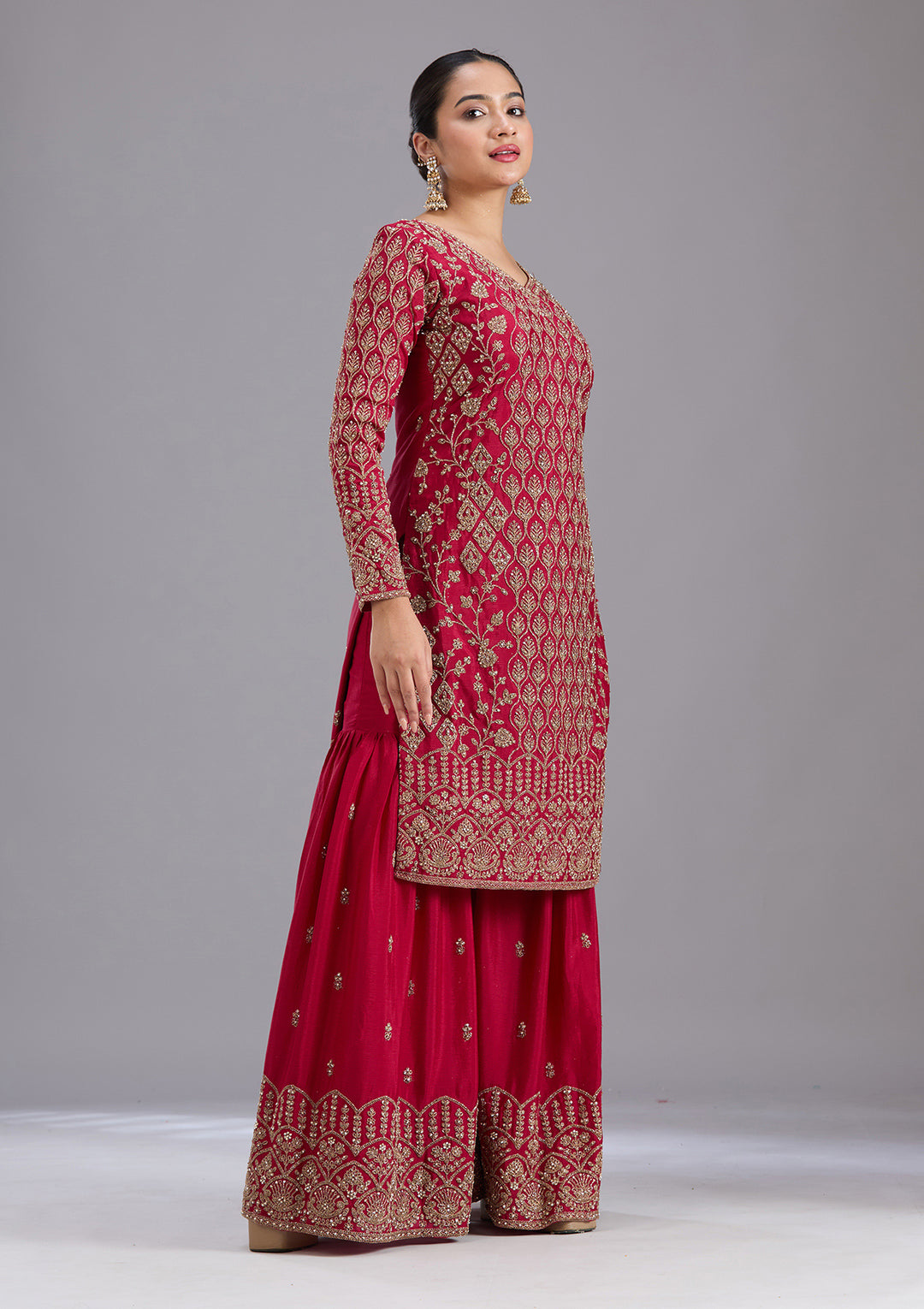Maroon Stonework (Gold) Georgette Readymade Salwar Suit