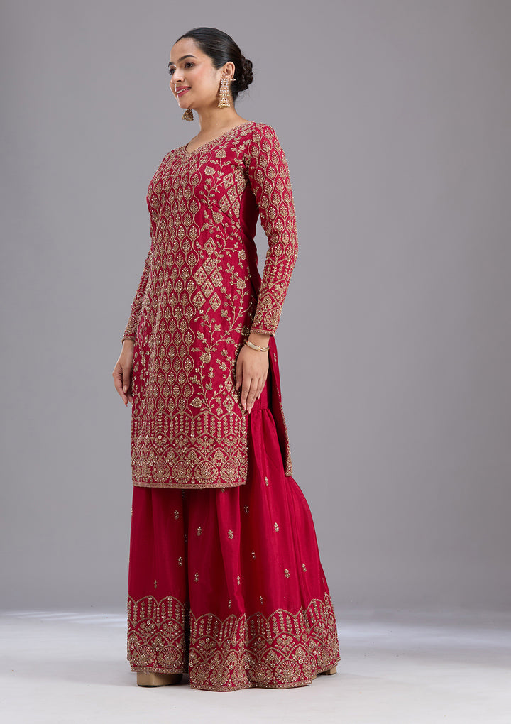 Maroon Stonework (Gold) Georgette Readymade Salwar Suit