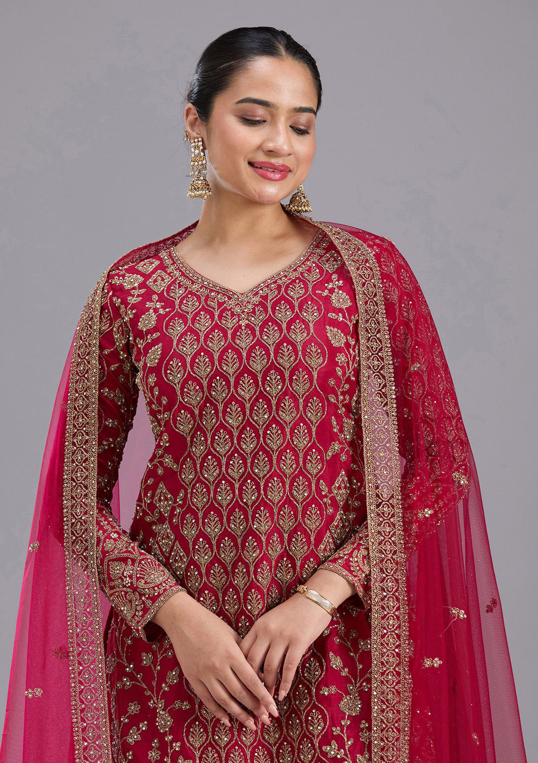 Maroon Stonework (Gold) Georgette Readymade Salwar Suit