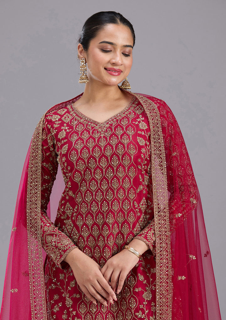 Maroon Stonework (Gold) Georgette Readymade Salwar Suit