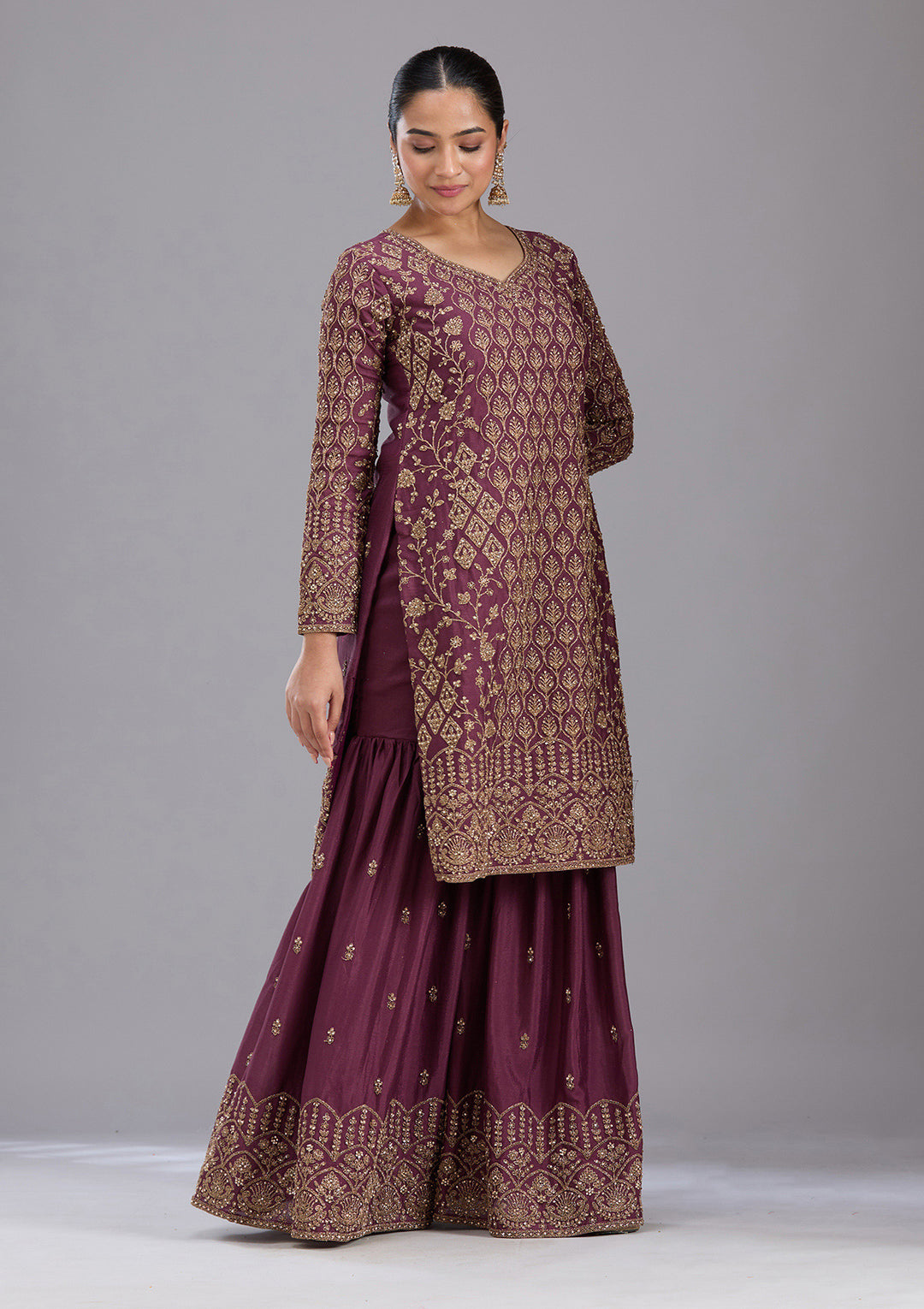 Wine Stonework (Gold) Georgette Readymade Salwar Suit