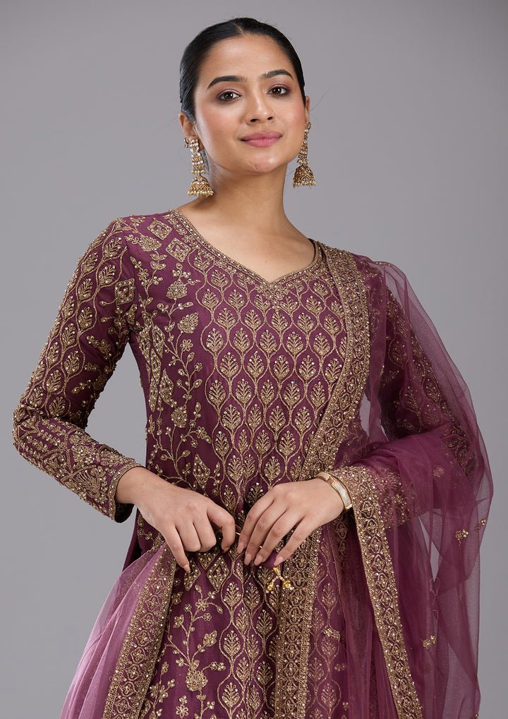 Wine Stonework (Gold) Georgette Readymade Salwar Suit