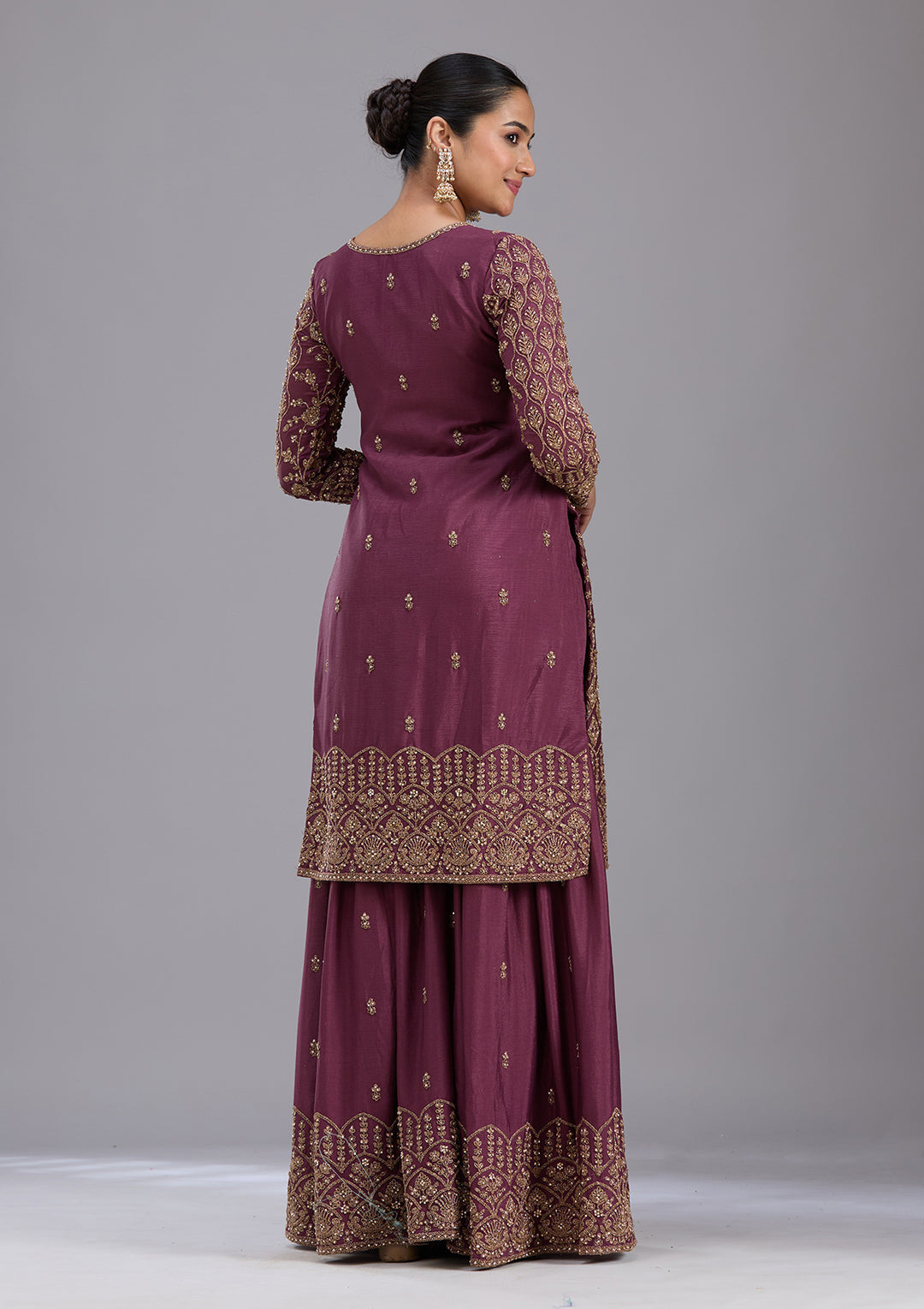 Wine Stonework (Gold) Georgette Readymade Salwar Suit