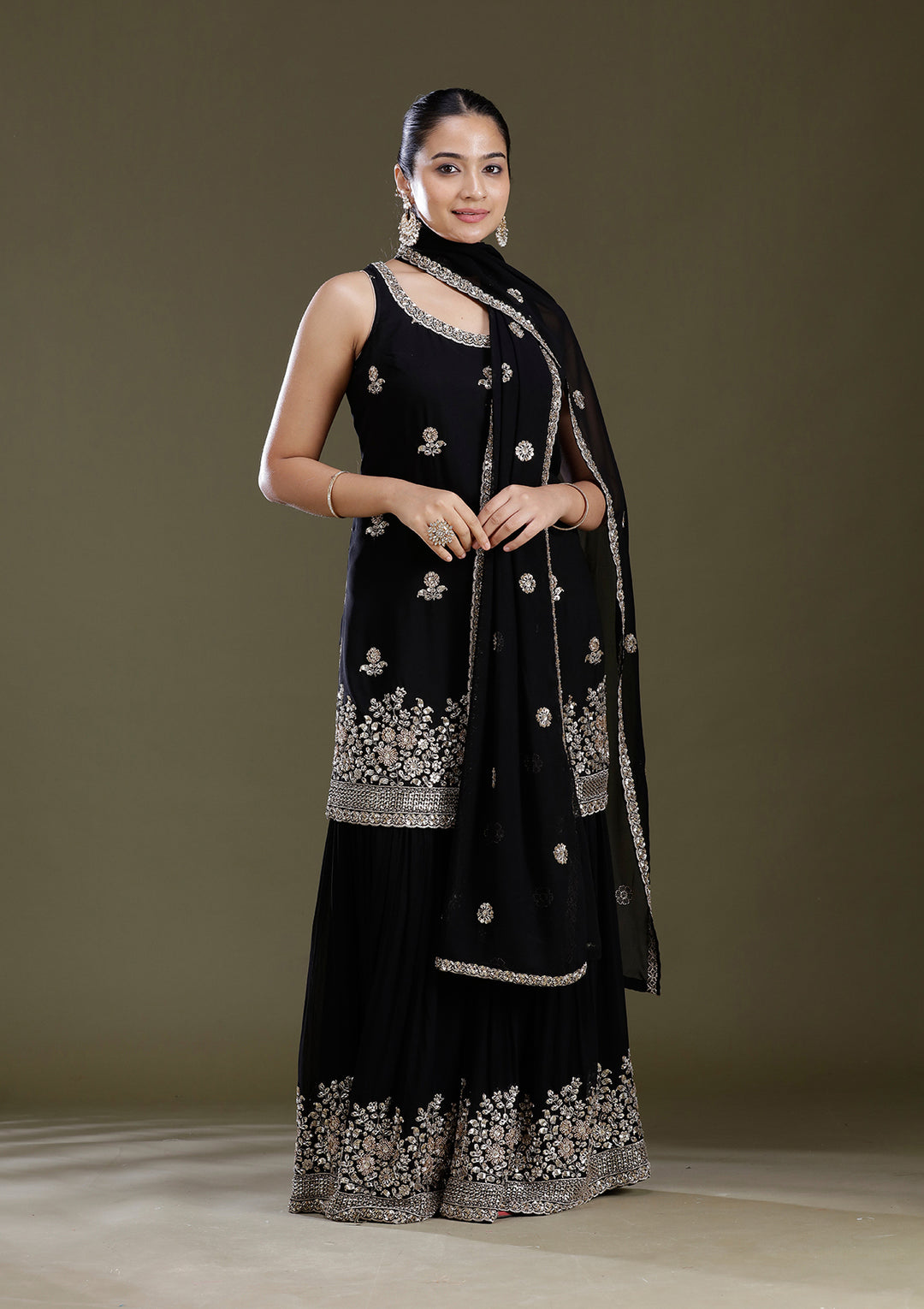 Black Sequins Tissue Readymade Salwar Suit