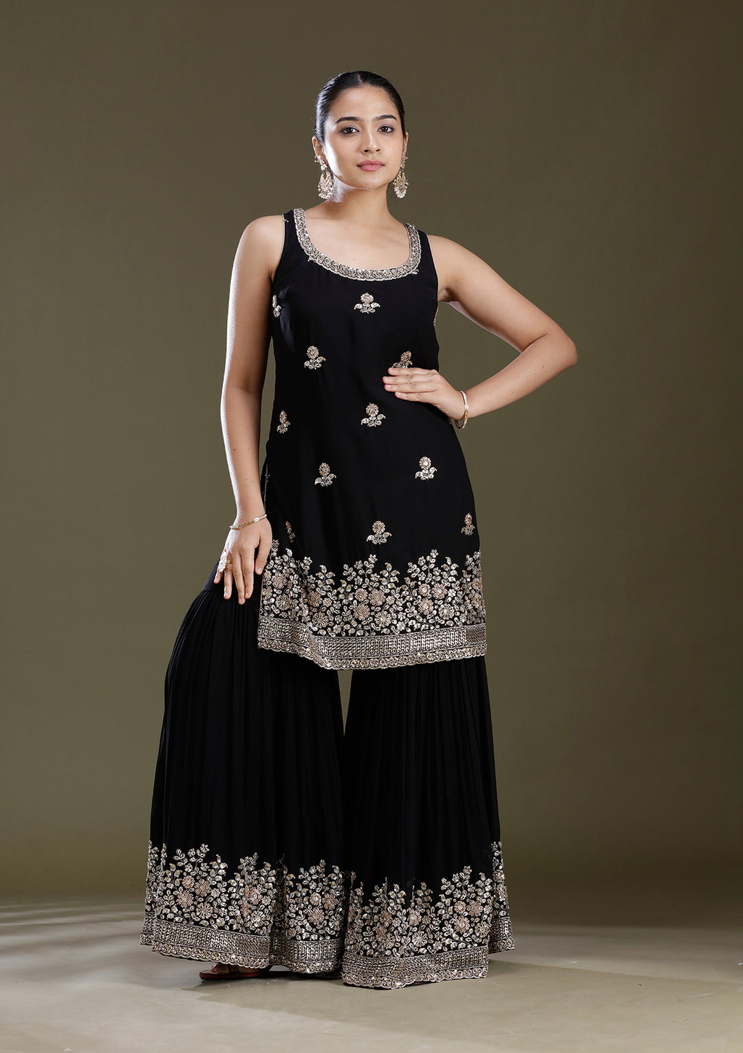 Black Sequins Tissue Readymade Salwar Suit
